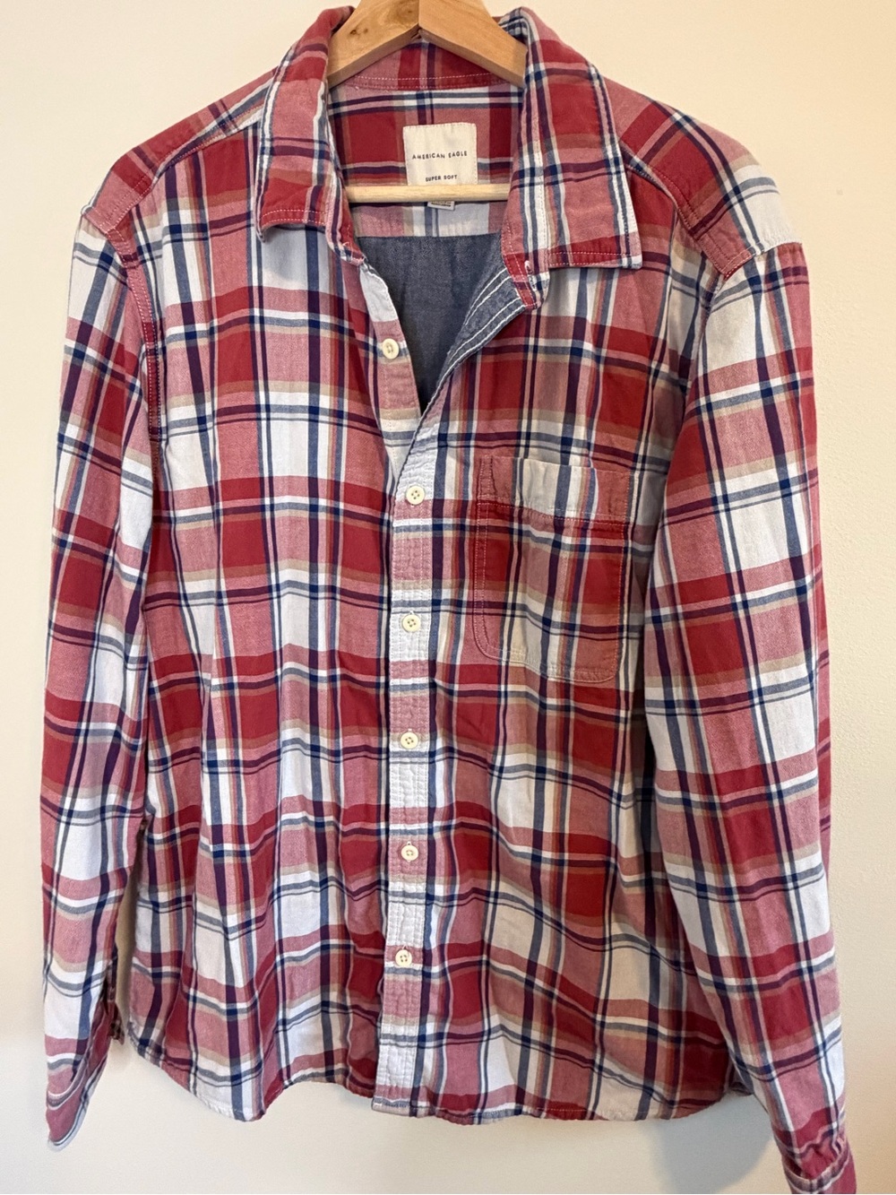 American Eagle Outfitters Red Plaid Button-Down Shirt - Men's